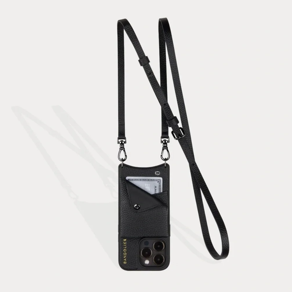 Bandolier Emma Pebble Leather Case Crossbody in Black for iPhone 13 Pro Max